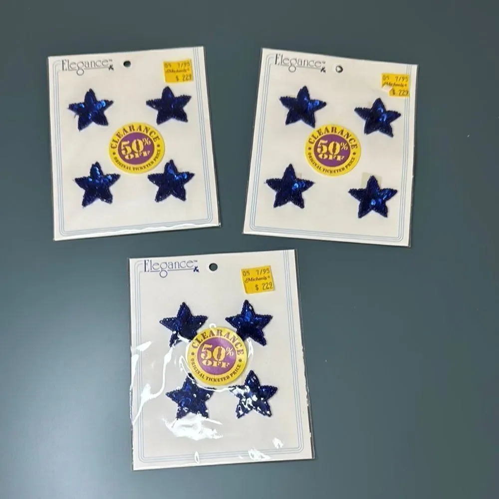 ELEGANCE Vintage 90s Blue Sequin Stars Appliques *NEW*